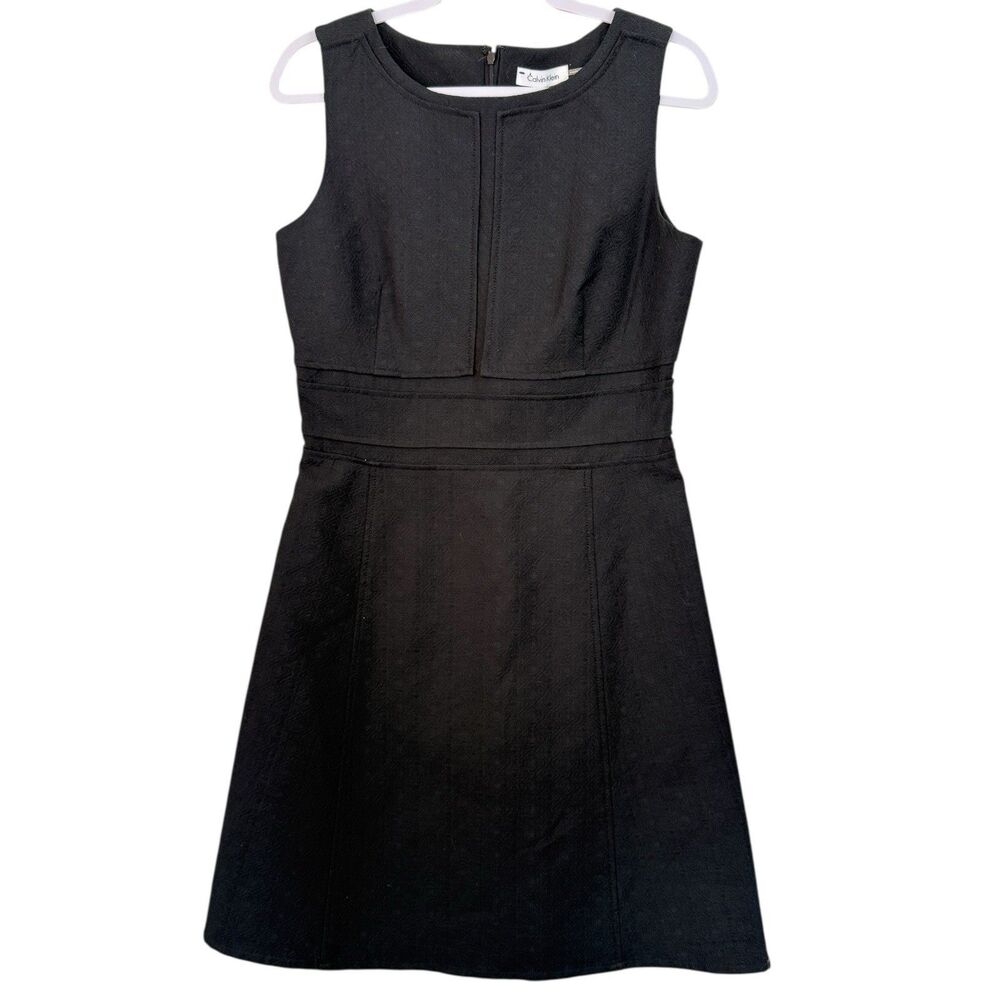 Calvin Klein Dress Sz 6 Fitted A-Line Sleeveless Black Textured Career Business